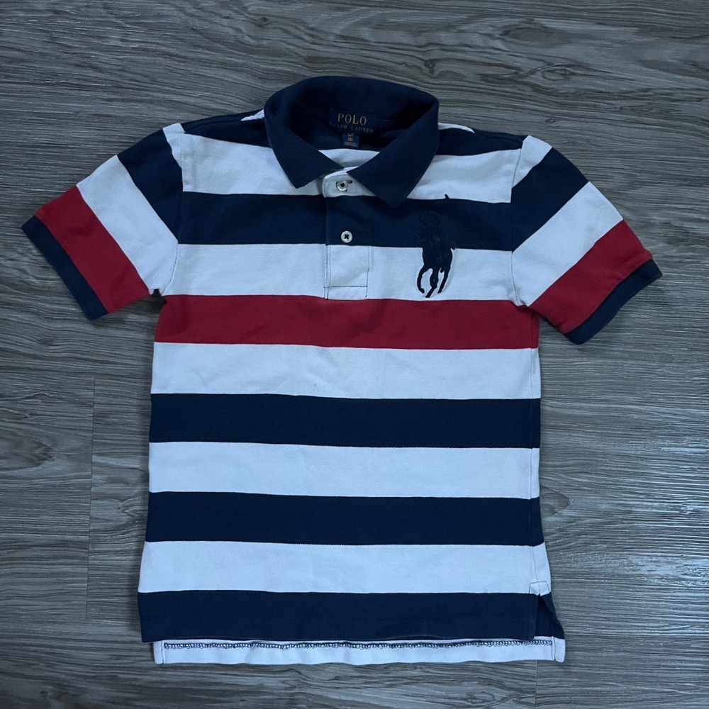 Polo Ralph Lauren Boys Striped Big Pony Polo Shirt Navy Red White Size S 8
